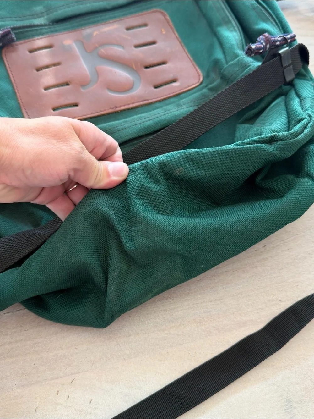 Vintage Jansport Forest Green 80s 90s Backpack Leather USA